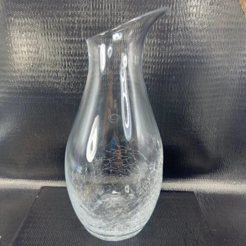 Pier 1‎ Clear Angled Rim Crackle Decanter Jug Pitcher Crystal Glass Retired VTG